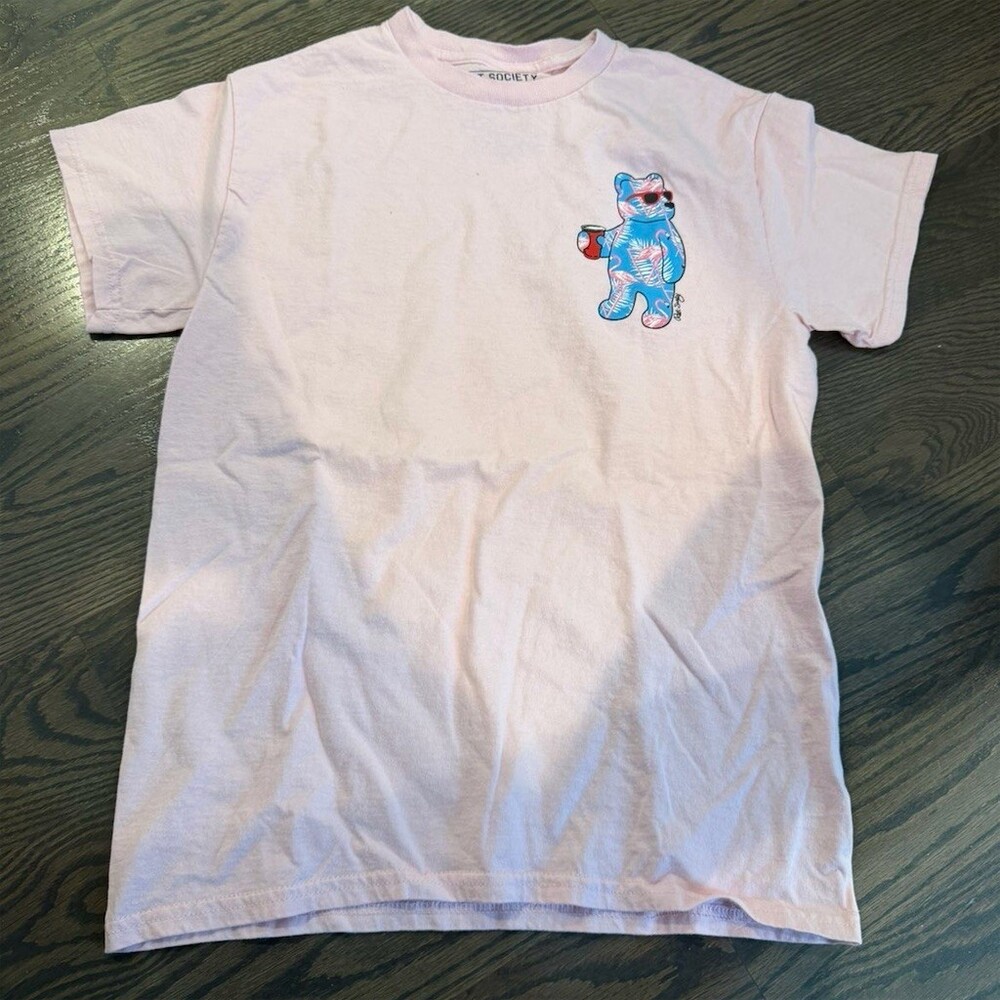 Riot Society T-Shirt Mens Small Pink Tropical Bear Graphic Print Crew Neck